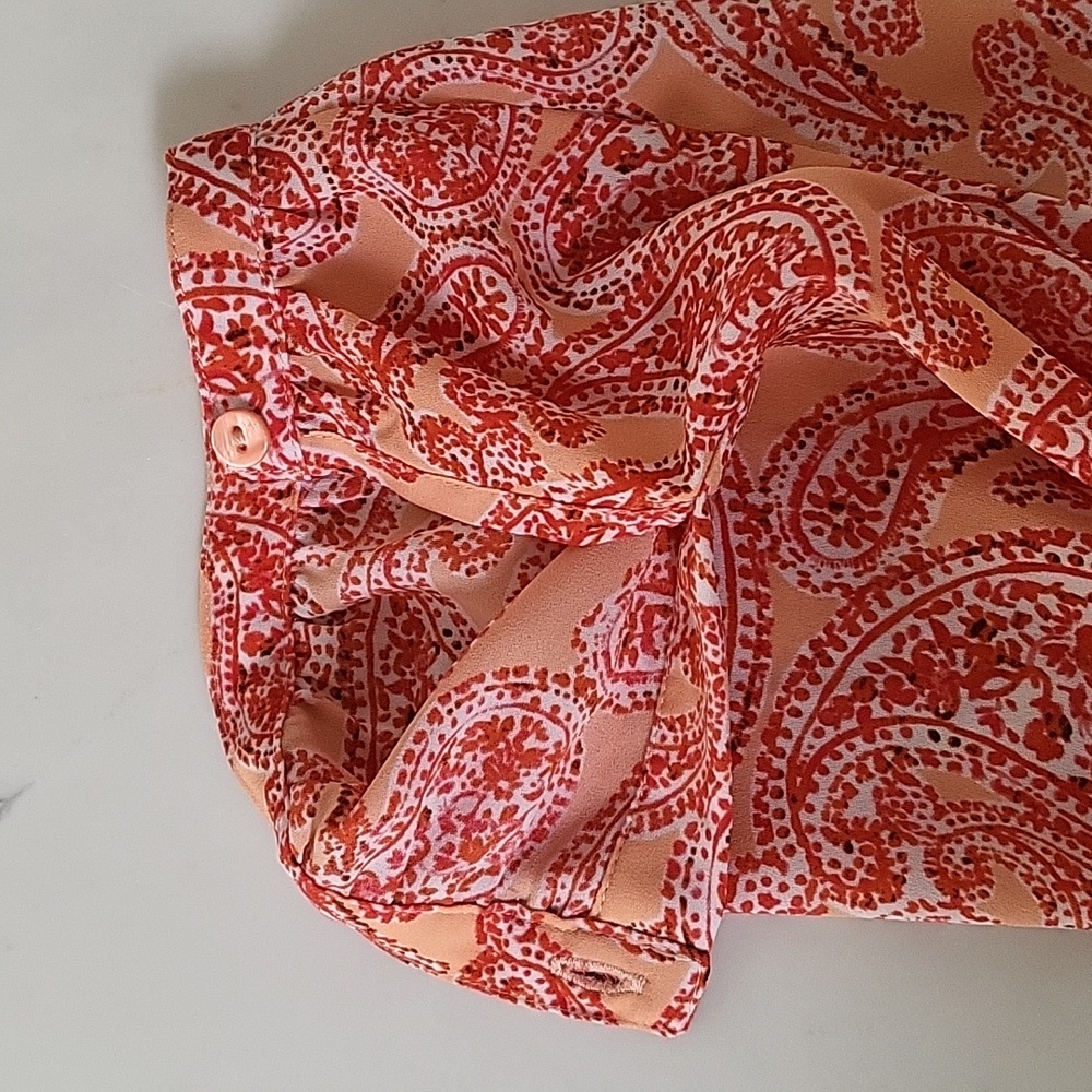 Paisley Print Women's Top - Peach and Red - Picture 6 of 6
